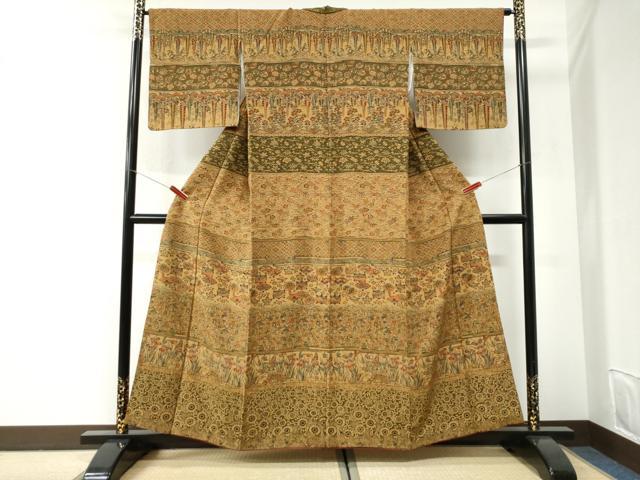 平和屋着物●訪問着　型染め　糸巻き花唐草文　正絹　逸品　CABI2649yc