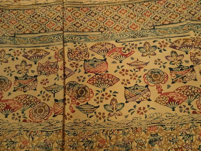 平和屋着物●訪問着　型染め　糸巻き花唐草文　正絹　逸品　CABI2649yc