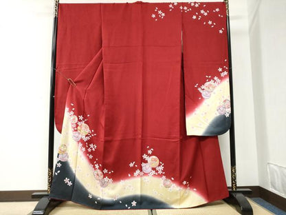 平和屋着物●豪華振袖　駒刺繍　毬舞桜文　暈し染め　金彩　京都きもの友禅扱い　正絹　逸品　CABI2652yc