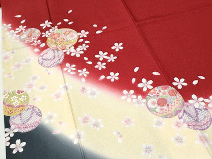 平和屋着物●豪華振袖　駒刺繍　毬舞桜文　暈し染め　金彩　京都きもの友禅扱い　正絹　逸品　CABI2652yc