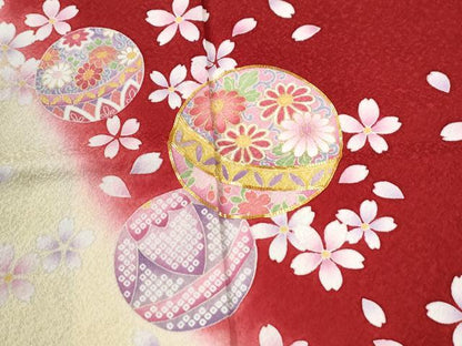 平和屋着物●豪華振袖　駒刺繍　毬舞桜文　暈し染め　金彩　京都きもの友禅扱い　正絹　逸品　CABI2652yc