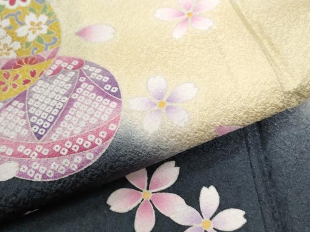 平和屋着物●豪華振袖　駒刺繍　毬舞桜文　暈し染め　金彩　京都きもの友禅扱い　正絹　逸品　CABI2652yc