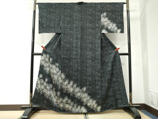 平和屋着物●訪問着　草木文　黒地　正絹　逸品　CABI2654yc