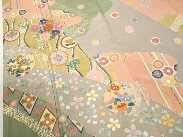 平和屋着物●染色作家　佐藤修平　訪問着　駒刺繍　雪輪草花文　金彩　正絹　逸品　CABI2658yc