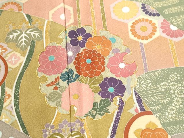 平和屋着物●染色作家　佐藤修平　訪問着　駒刺繍　雪輪草花文　金彩　正絹　逸品　CABI2658yc