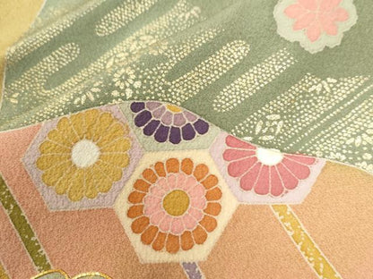 平和屋着物●染色作家　佐藤修平　訪問着　駒刺繍　雪輪草花文　金彩　正絹　逸品　CABI2658yc