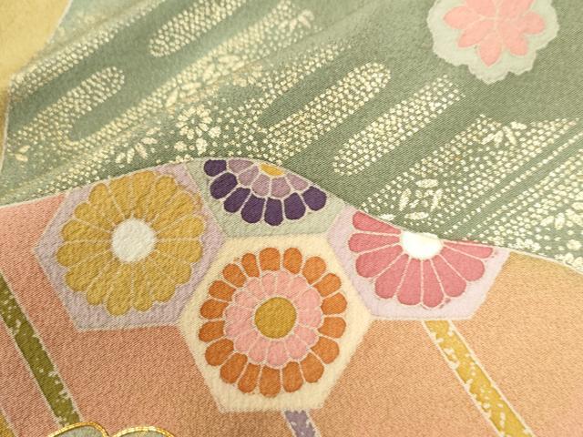 平和屋着物●染色作家　佐藤修平　訪問着　駒刺繍　雪輪草花文　金彩　正絹　逸品　CABI2658yc