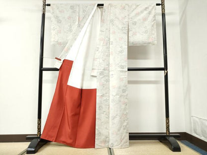 平和屋着物●本場大島紬　白大島　9マルキ　更紗花唐草文　正絹　逸品　未使用　CABI2664yc