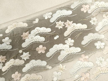 平和屋着物●訪問着　総刺繍　吹き寄せ花松文　金糸　正絹　逸品　CABI2667yc