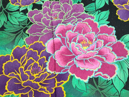 平和屋着物●豪華振袖　刺繍　牡丹　暈し染め　黒地　金通し地　正絹　逸品　CABI2669yc