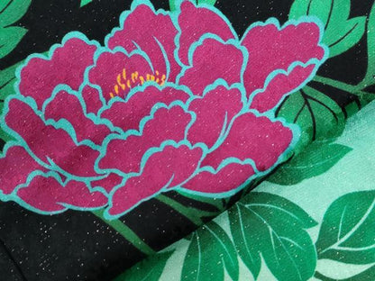 平和屋着物●豪華振袖　刺繍　牡丹　暈し染め　黒地　金通し地　正絹　逸品　CABI2669yc