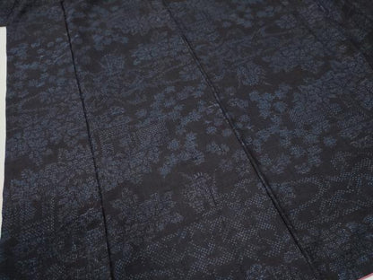平和屋着物●結城紬　80亀甲　草花文　正絹　逸品　CABI2676yc
