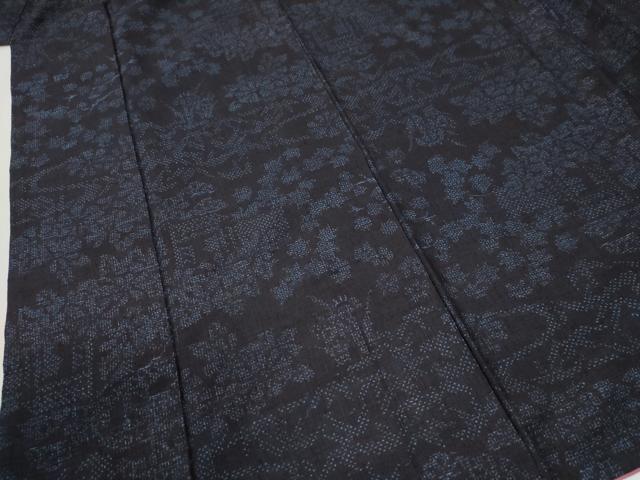 平和屋着物●結城紬　80亀甲　草花文　正絹　逸品　CABI2676yc