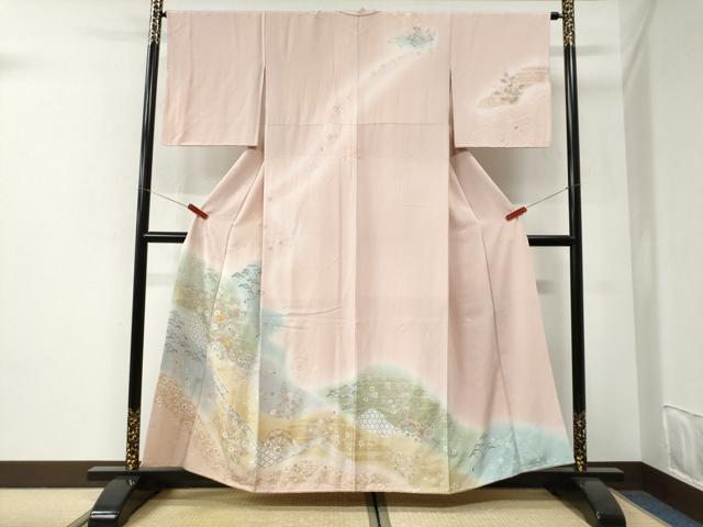 平和屋着物●訪問着　駒刺繍　片輪車草花文　暈し染め　金彩　やまと誂製　正絹　逸品　CABI2678yc