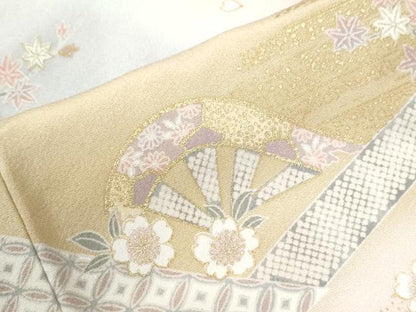 平和屋着物●訪問着　駒刺繍　片輪車草花文　暈し染め　金彩　やまと誂製　正絹　逸品　CABI2678yc