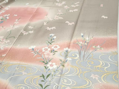 平和屋着物●訪問着　友禅　作家物　流水鴛鴦貝桶草花文　暈し染め　金彩　正絹　逸品　CABI2684yc