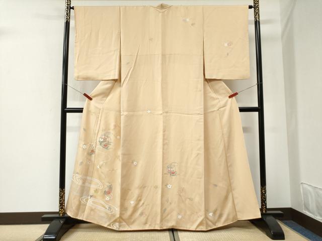 平和屋着物●訪問着　駒刺繍　竜田川草花文　金彩　正絹　逸品　CABI2685yc