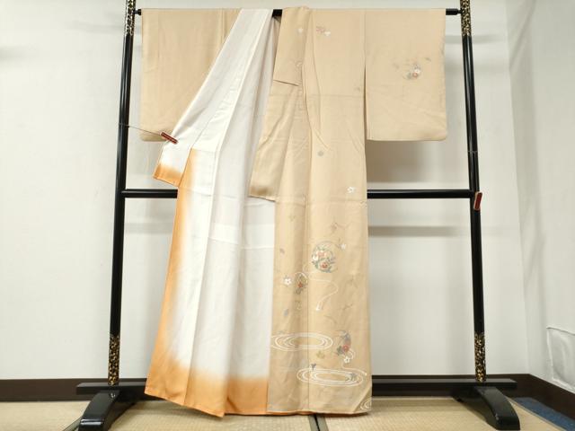 平和屋着物●訪問着　駒刺繍　竜田川草花文　金彩　正絹　逸品　CABI2685yc