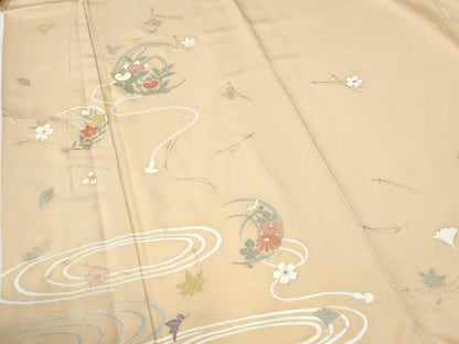 平和屋着物●訪問着　駒刺繍　竜田川草花文　金彩　正絹　逸品　CABI2685yc