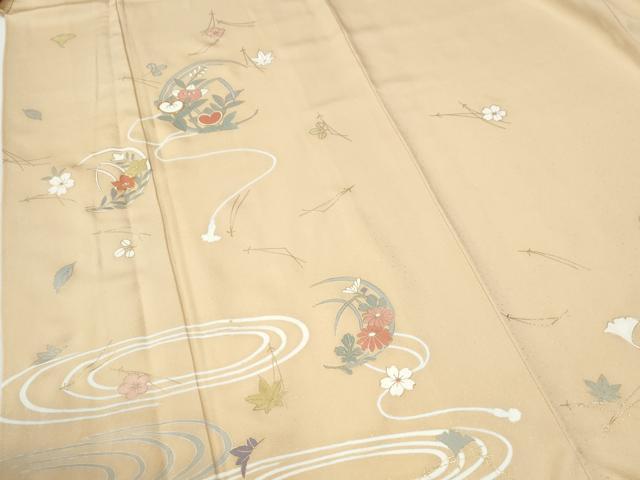 平和屋着物●訪問着　駒刺繍　竜田川草花文　金彩　正絹　逸品　CABI2685yc