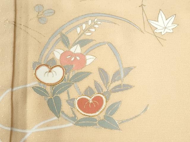 平和屋着物●訪問着　駒刺繍　竜田川草花文　金彩　正絹　逸品　CABI2685yc