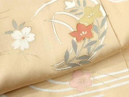 平和屋着物●訪問着　駒刺繍　竜田川草花文　金彩　正絹　逸品　CABI2685yc