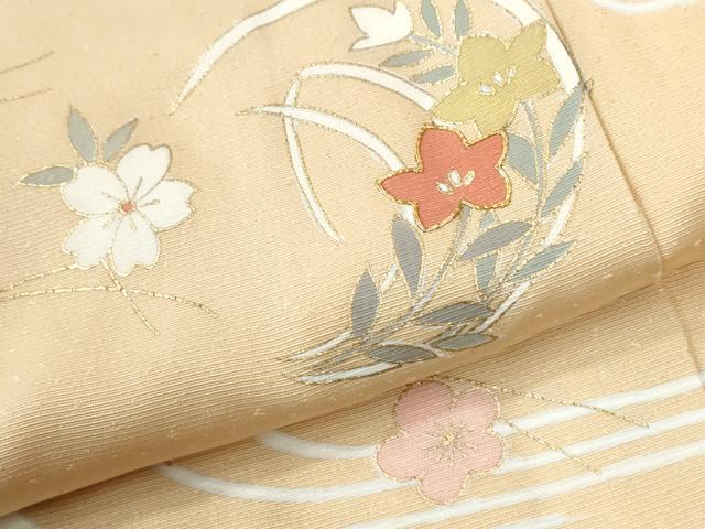 平和屋着物●訪問着　駒刺繍　竜田川草花文　金彩　正絹　逸品　CABI2685yc