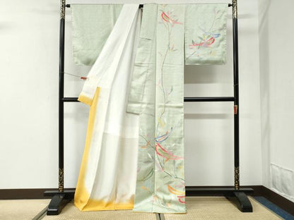 平和屋着物●訪問着　刺繍　草花文　金彩　ロング丈　正絹　逸品　未使用　CABI2687yc