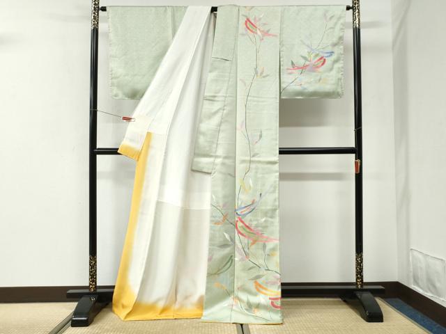 平和屋着物●訪問着　刺繍　草花文　金彩　ロング丈　正絹　逸品　未使用　CABI2687yc