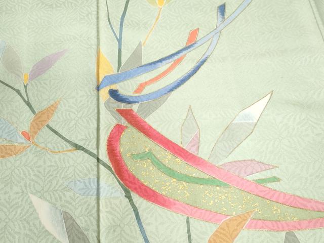 平和屋着物●訪問着　刺繍　草花文　金彩　ロング丈　正絹　逸品　未使用　CABI2687yc