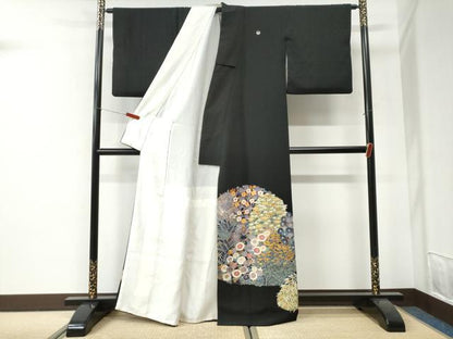 平和屋着物●本加賀友禅作家 押田正義 黒留袖 枝垂れ柳草花文 正絹 逸品 CABI2688yc