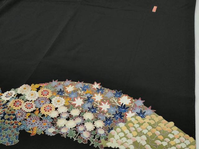 平和屋着物●本加賀友禅作家 押田正義 黒留袖 枝垂れ柳草花文 正絹 逸品 CABI2688yc