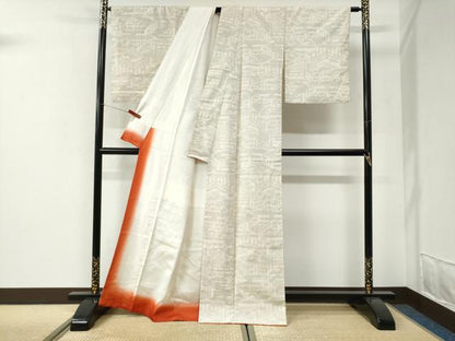 平和屋着物●結城紬　80亀甲　雲取りエ霞笹吉祥文　正絹　逸品　CABI2690yc