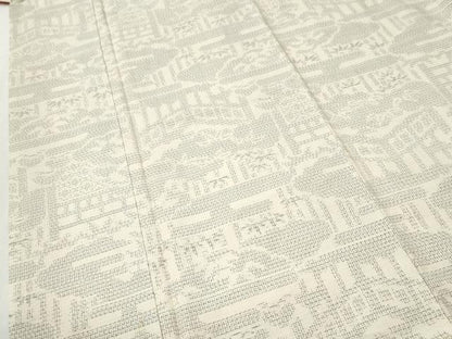 平和屋着物●結城紬　80亀甲　雲取りエ霞笹吉祥文　正絹　逸品　CABI2690yc