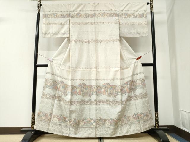 平和屋着物●訪問着　紬地　人物動物花唐草文　金彩　正絹　逸品　CABI2691yc