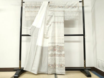 平和屋着物●訪問着　紬地　人物動物花唐草文　金彩　正絹　逸品　CABI2691yc