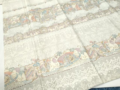 平和屋着物●訪問着　紬地　人物動物花唐草文　金彩　正絹　逸品　CABI2691yc