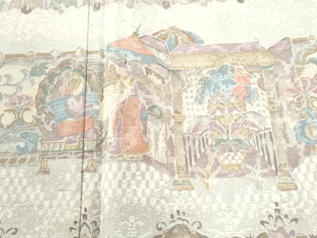 平和屋着物●訪問着　紬地　人物動物花唐草文　金彩　正絹　逸品　CABI2691yc