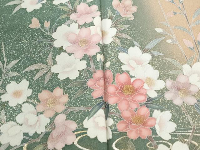 平和屋着物●十日町友禅作家　松雨　訪問着　流水鴛鴦草花文　暈し染め　金彩　正絹　逸品　CABI2693yc