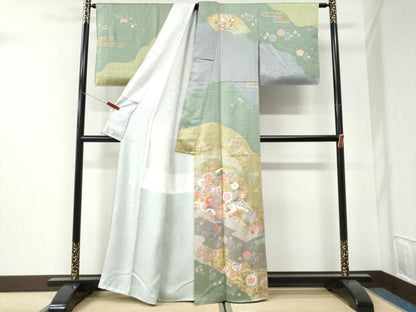 平和屋着物●訪問着　作家物　絞り　御所車流水花唐草文　金彩　正絹　逸品　CABI2694yc