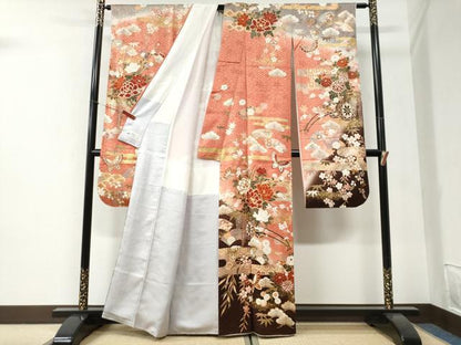 平和屋着物●豪華振袖　駒刺繍　エ霞文御所車舞蝶花車文　暈し染め　金彩　正絹　逸品　CABI2695yc