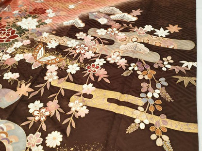 平和屋着物●豪華振袖　駒刺繍　エ霞文御所車舞蝶花車文　暈し染め　金彩　正絹　逸品　CABI2695yc