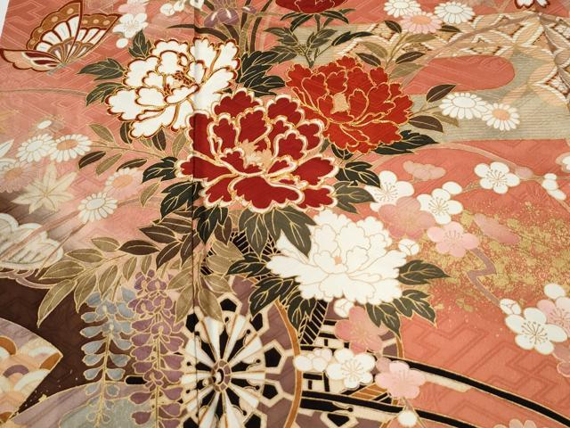 平和屋着物●豪華振袖　駒刺繍　エ霞文御所車舞蝶花車文　暈し染め　金彩　正絹　逸品　CABI2695yc