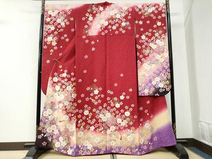 平和屋着物●豪華振袖　毬舞桜文　ラメ糸　暈し染め　金通し地　正絹　逸品　CABI2697yc