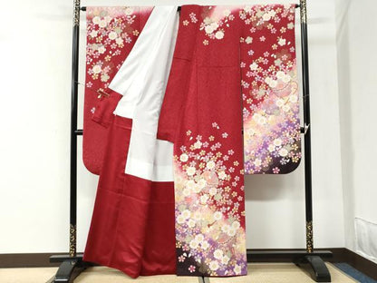 平和屋着物●豪華振袖　毬舞桜文　ラメ糸　暈し染め　金通し地　正絹　逸品　CABI2697yc