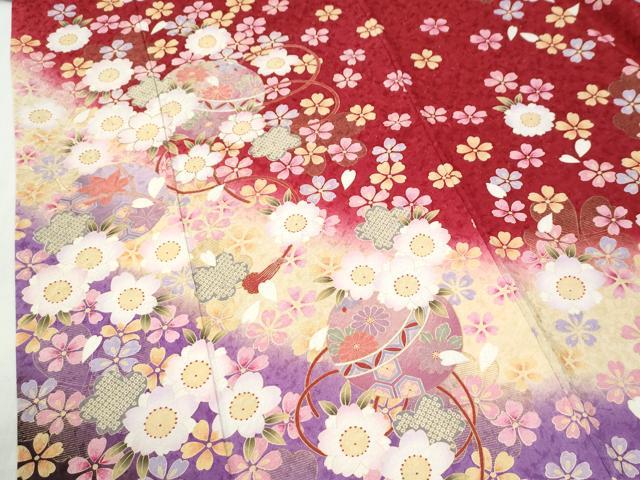 平和屋着物●豪華振袖　毬舞桜文　ラメ糸　暈し染め　金通し地　正絹　逸品　CABI2697yc
