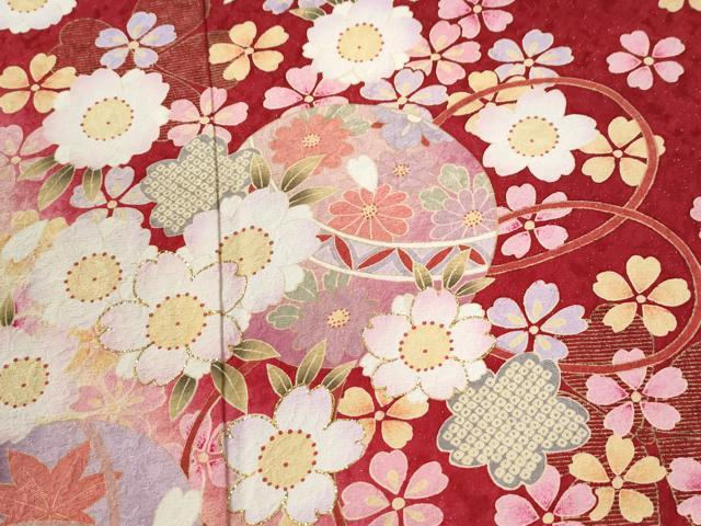 平和屋着物●豪華振袖　毬舞桜文　ラメ糸　暈し染め　金通し地　正絹　逸品　CABI2697yc