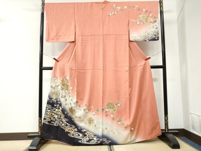 平和屋着物●訪問着　駒刺繍　雪輪片輪車宝尽くし枝花文　暈し染め　金彩　正絹　逸品　未使用　CABI2700yc