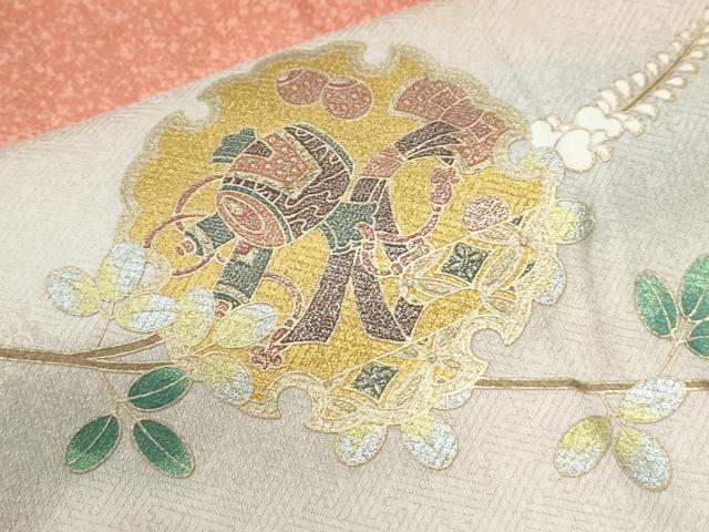 平和屋着物●訪問着　駒刺繍　雪輪片輪車宝尽くし枝花文　暈し染め　金彩　正絹　逸品　未使用　CABI2700yc