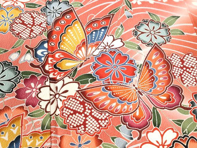 平和屋着物●豪華振袖　型染め　流水花蝶文　暈し染め　正絹　逸品　CABI2701yc